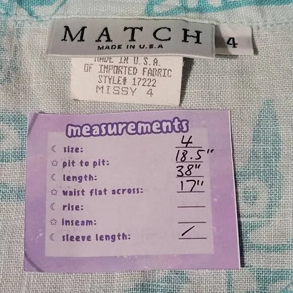 MATCH Vintage Blue Green Linen Shift Dress Size 4 Sleeveless Beach Fish Print - Picture 2 of 9